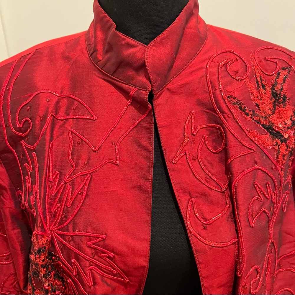Tunique Nights Red 100% Silk Evening Jacket Size L